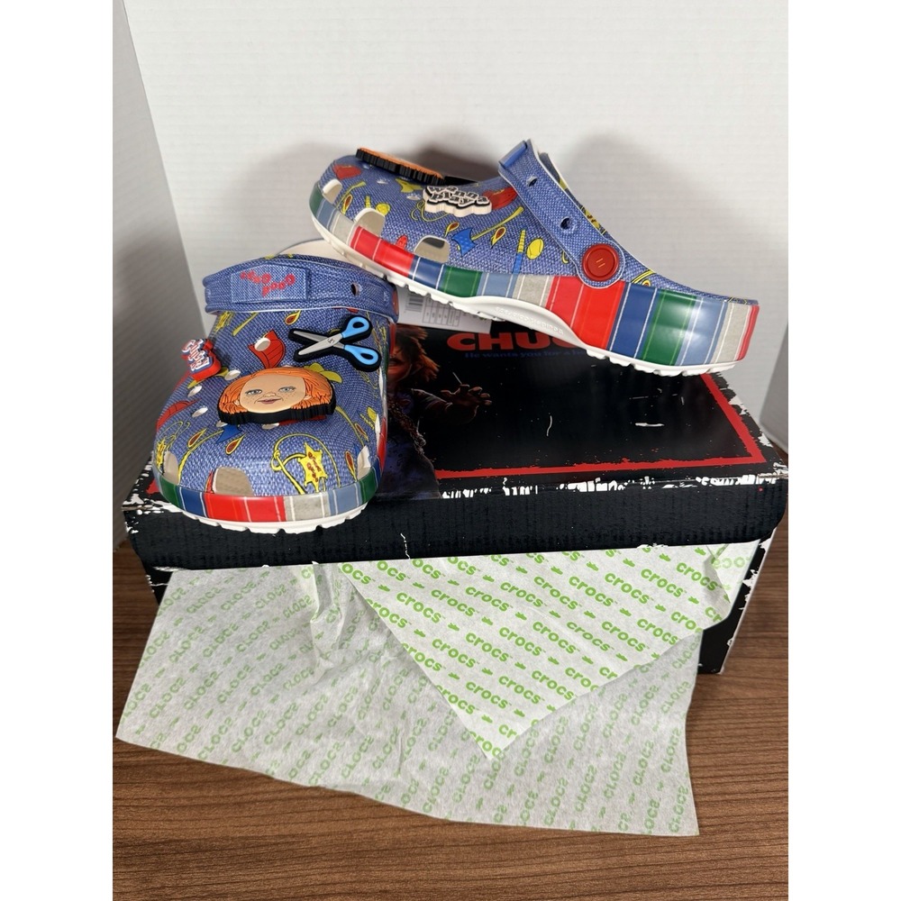 Crocs Chucky Classic Slip On Clogs Mens Size 10 Sandals Multi Blue Halloween‎